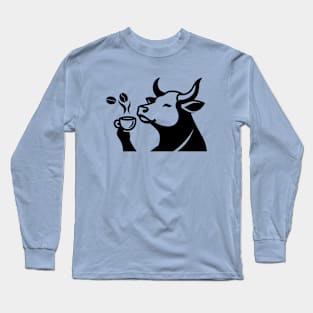 Cow Drinking Coffee Long Sleeve T-Shirt